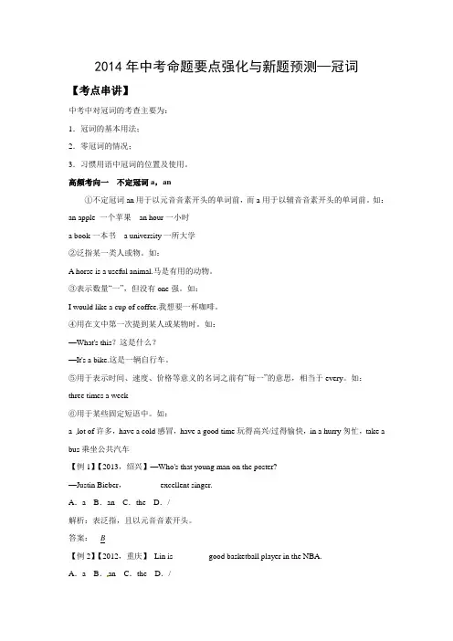 2014年中考命题要点强化与新题预测_冠词(含答案)