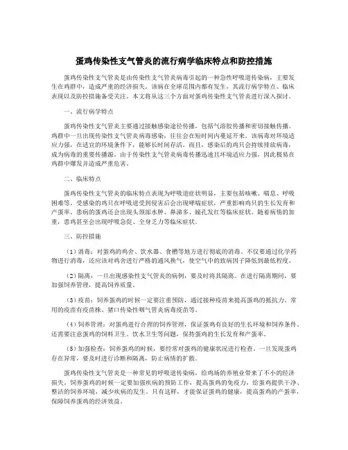 蛋鸡传染性支气管炎的流行病学临床特点和防控措施