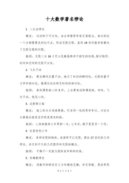 数学十大著名悖论