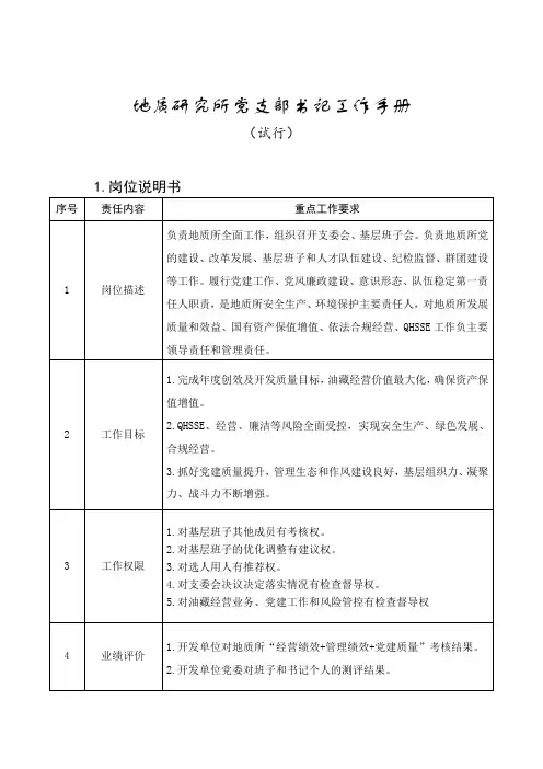 地质研究所党支部书记工作手册