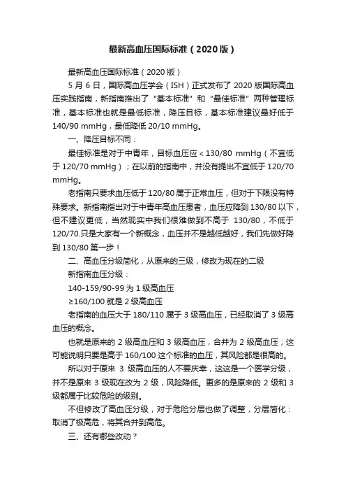 最新高血压国际标准（2020版）
