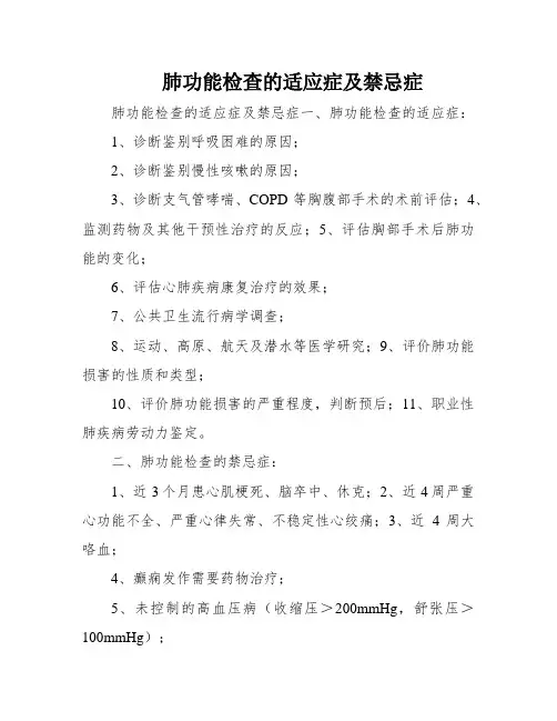 肺功能检查的适应症及禁忌症