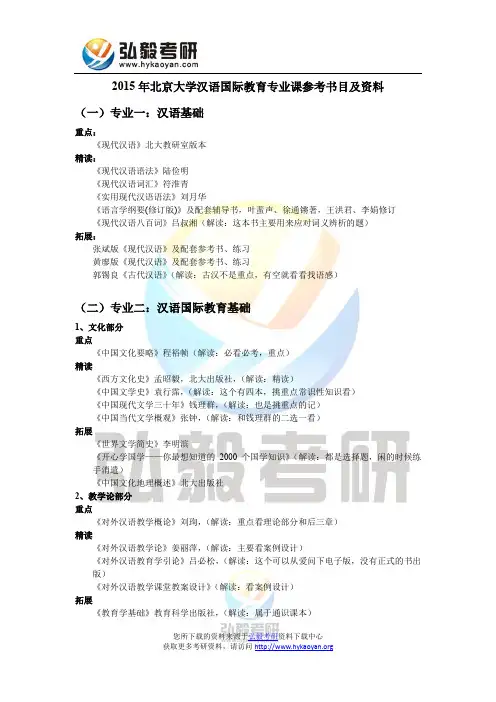 2015年北京大学汉语国际教育专业课参考书目及资料