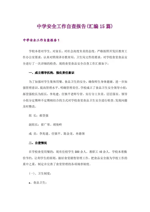 中学安全工作自查报告(汇编15篇)