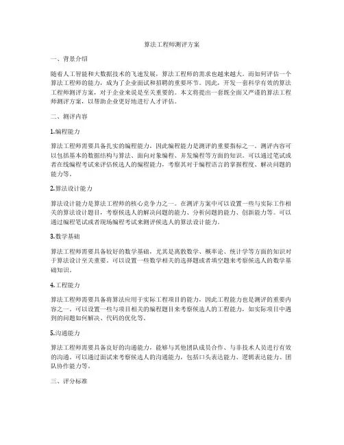 算法工程师测评方案