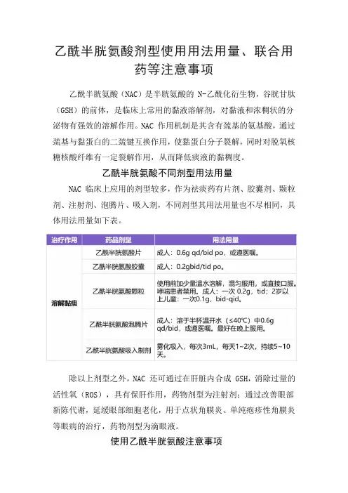 乙酰半胱氨酸剂型使用用法用量、联合用药等注意事项