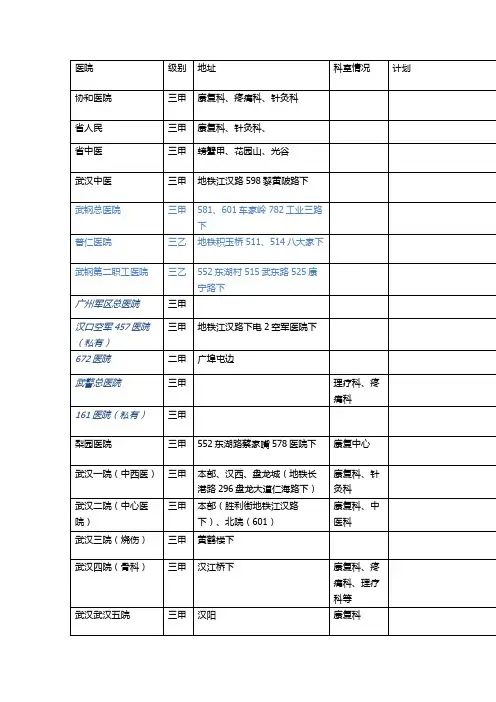 武汉三级医院情况一栏