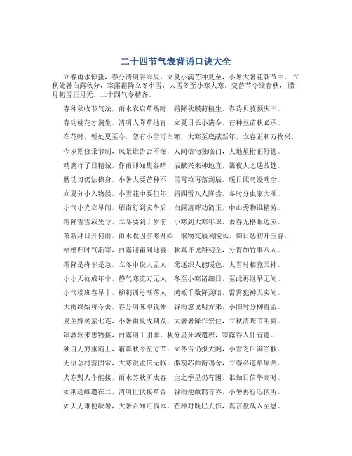 二十四节气表背诵口诀大全