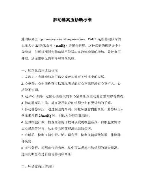 肺动脉高压诊断标准