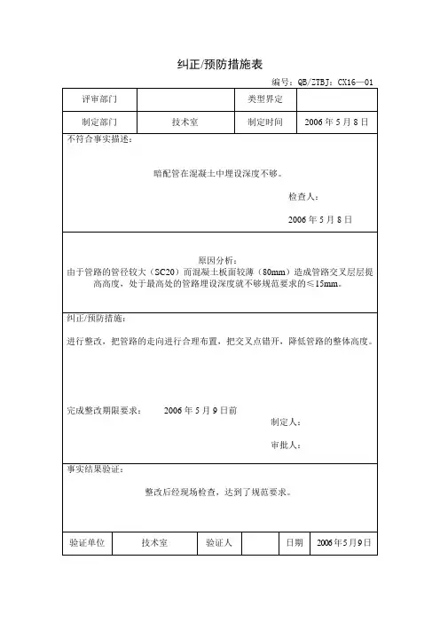 纠正、预防措施表