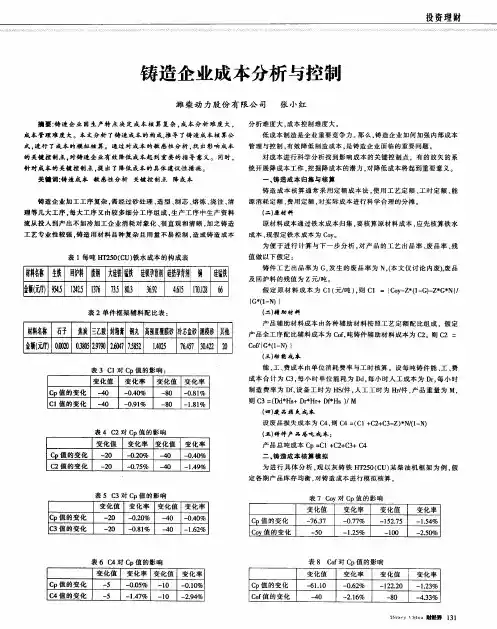 铸造企业成本分析与控制
