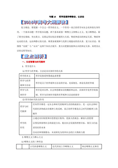 专题哲学思想和唯物论认识论高考政治考纲解读及热点难点试题演练Word版含解析