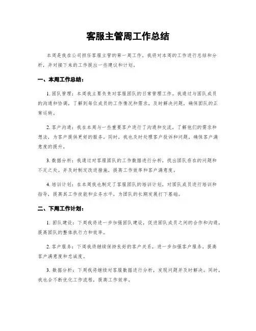 客服主管周工作总结