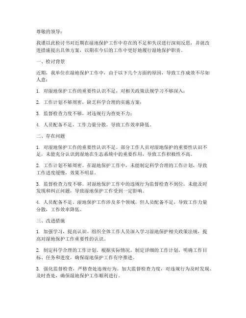 湿地保护工作检讨书范文模板