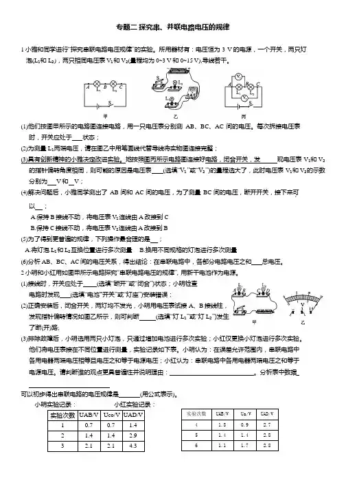 第十六章电压电阻 专题二探究串并联电路电压的规律 2024-2025学年人教版九年级物理全一册