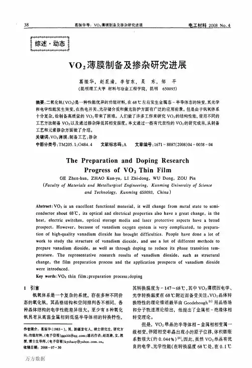 VO2薄膜制备及掺杂研究进展