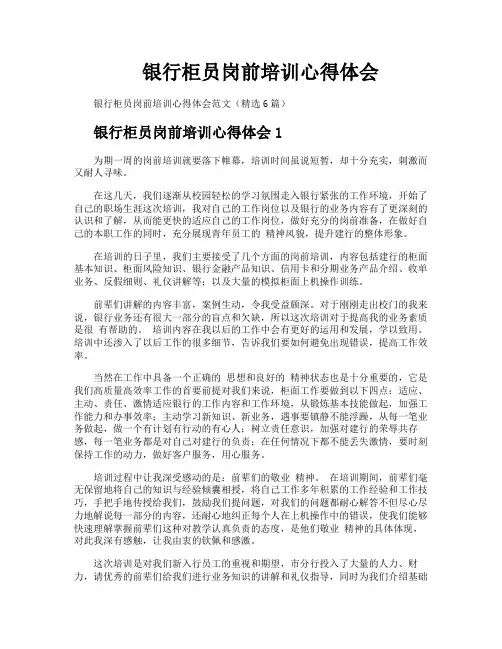 银行柜员岗前培训心得体会