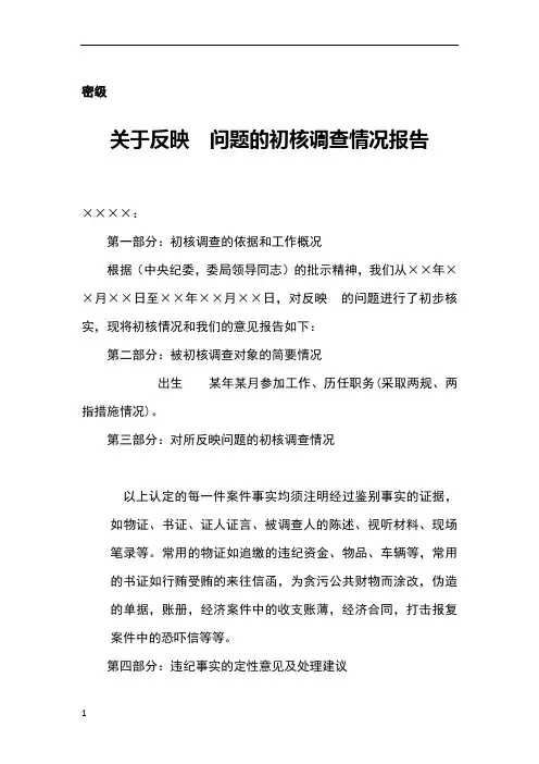 纪检 纪委 初步核实情况报告模板