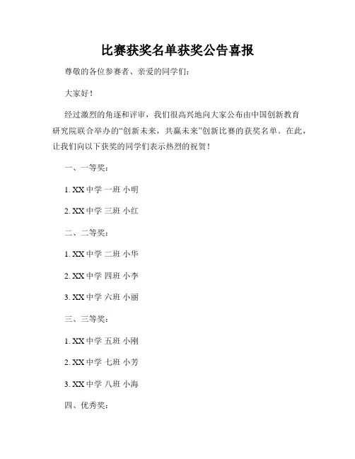 比赛获奖名单获奖公告喜报