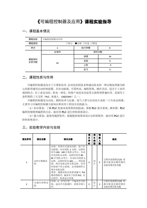 《可编程控制器及应用》课程实验指导书