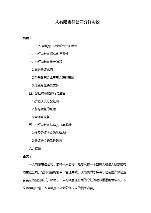 一人有限责任公司分红决议
