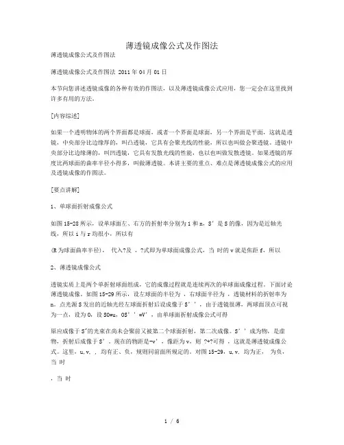 2019年薄透镜成像公式及作图法