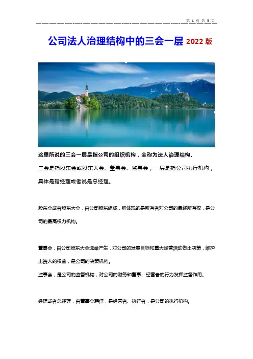 公司法人治理结构中的三会一层(2022版)