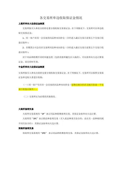 各交易所单边收取保证金情况