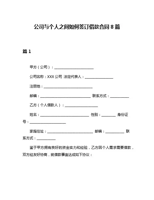 公司与个人之间如何签订借款合同8篇