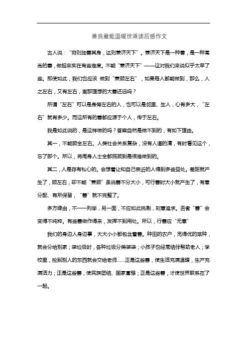 善良最能温暖世道读后感作文