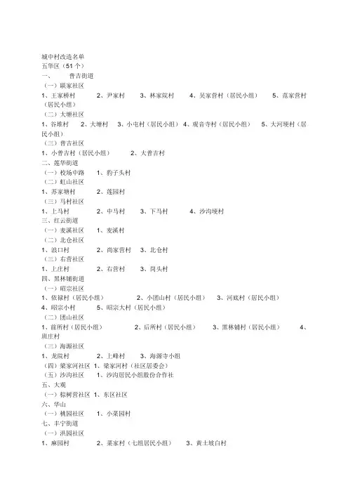 昆明城中村改造名单