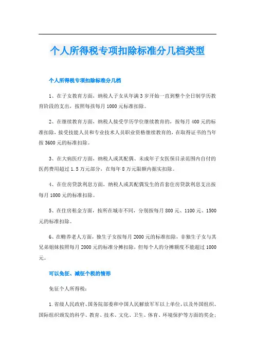 个人所得税专项扣除标准分几档类型