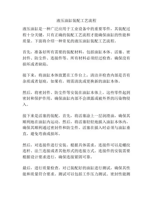 液压油缸装配工艺流程