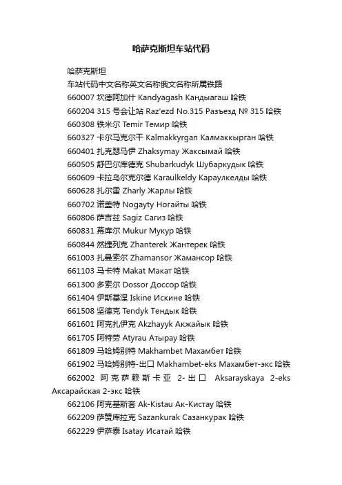 哈萨克斯坦车站代码