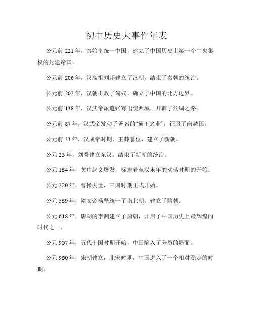 初中历史大事件年表