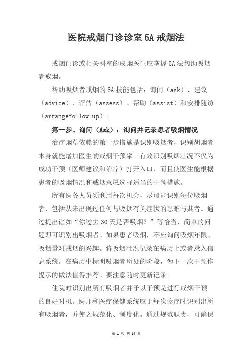 医院戒烟门诊诊室5A戒烟法