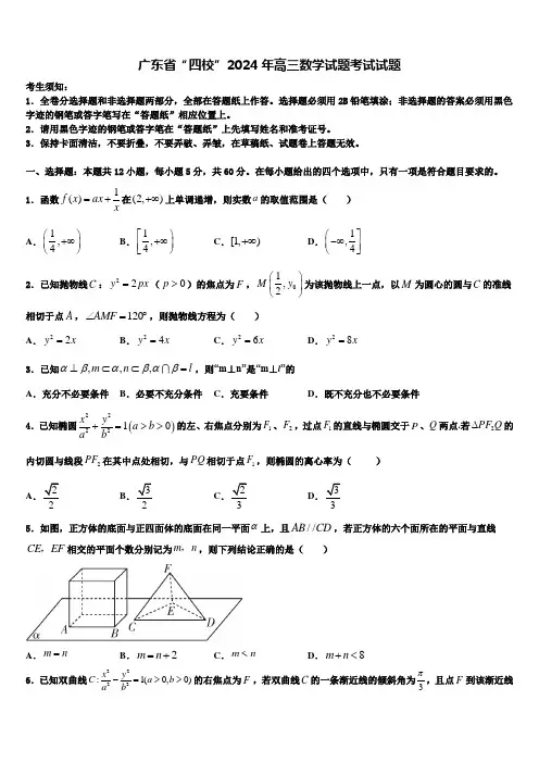 广东省“四校”2024年高三数学试题考试试题
