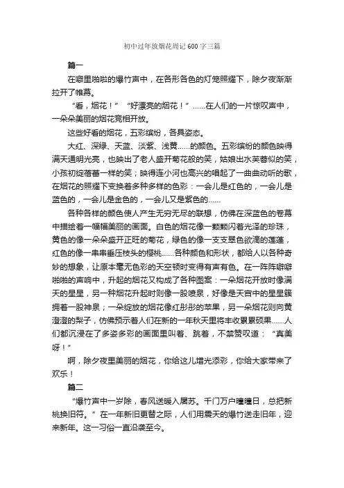 初中过年放烟花周记600字三篇_周记_