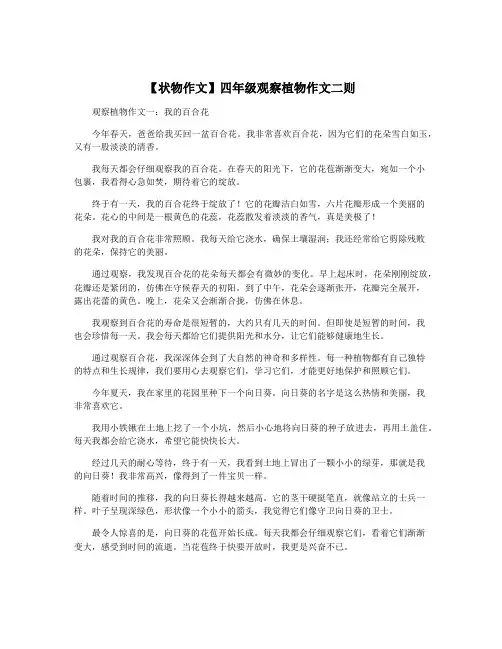 【状物作文】四年级观察植物作文二则