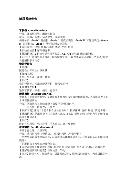 外科学笔记 总结：泌尿系创伤