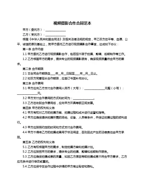 视频摄影合作合同范本