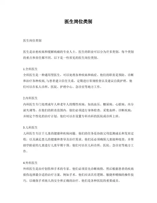 医生岗位类别