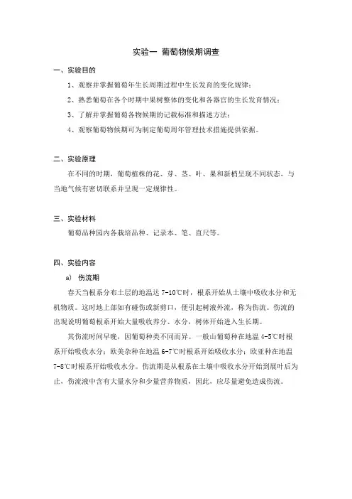 实验一 葡萄物候期调查