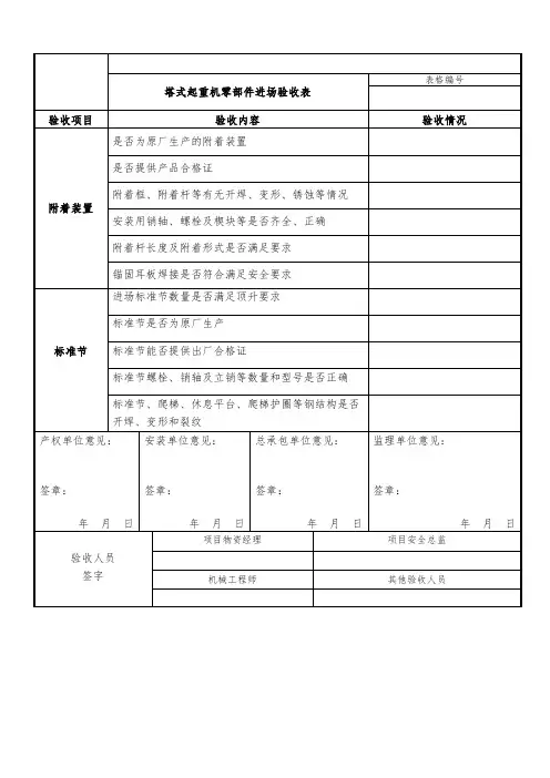 塔式起重机零部件进场验收表
