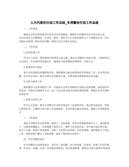 人大代表在行动工作总结_专项整治行动工作总结