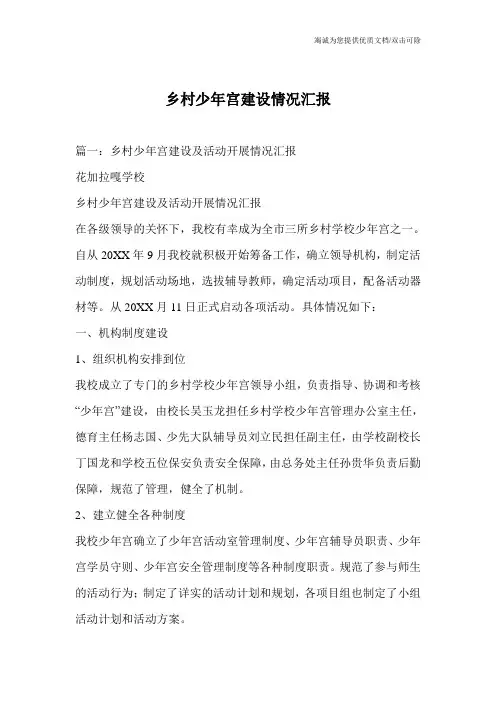 乡村少年宫建设情况汇报