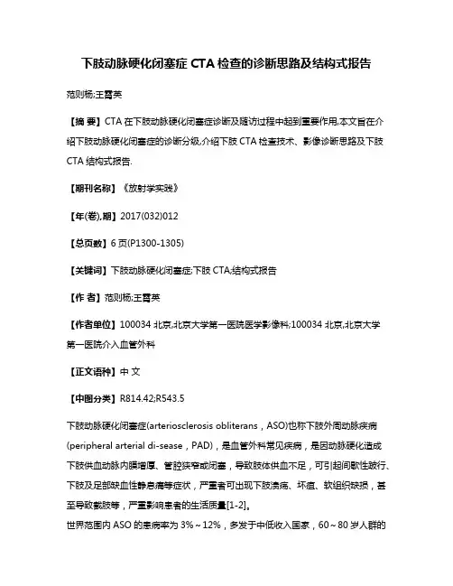 下肢动脉硬化闭塞症CTA检查的诊断思路及结构式报告