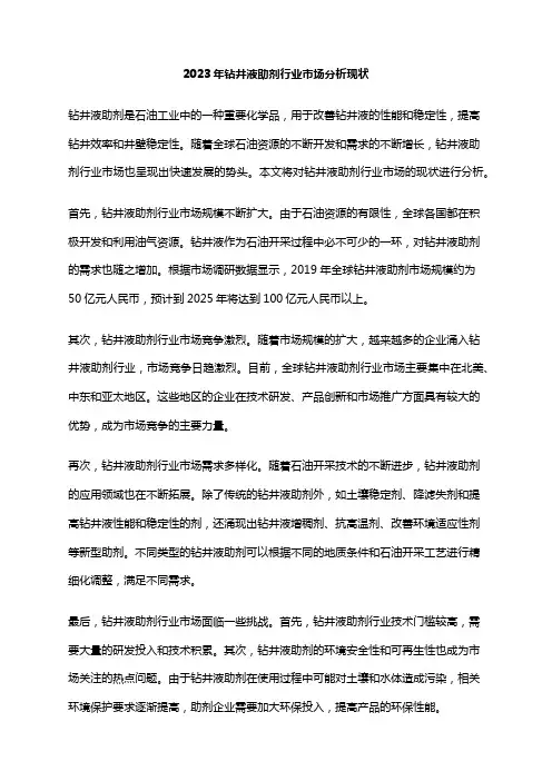 2023年钻井液助剂行业市场分析现状