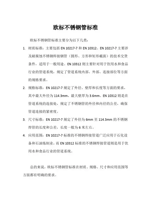 欧标不锈钢管标准