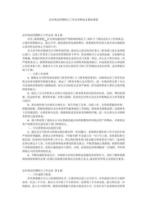 总经理试用期转正工作总结精选3篇标准版